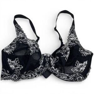 Paramour by Felina Black Lace Mesh Underwire Bra 38D Floral Sheer Romantic